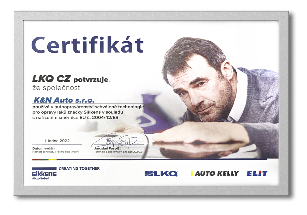 LKQ certifikát autolakovna KN auto s.r.o.